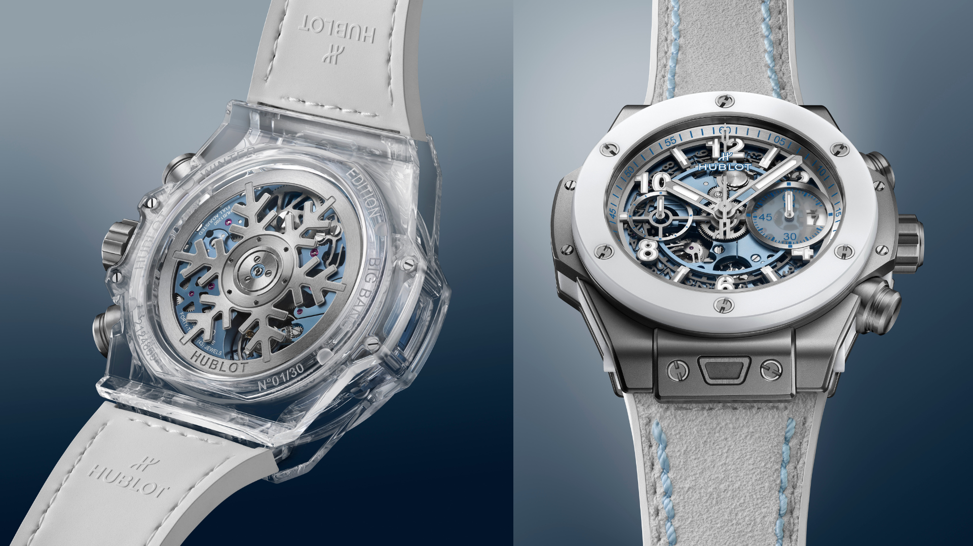 Hublot Big Bang Unico Winter Sapphire and the Big Bang Unico Winter Titanium Ceramic.