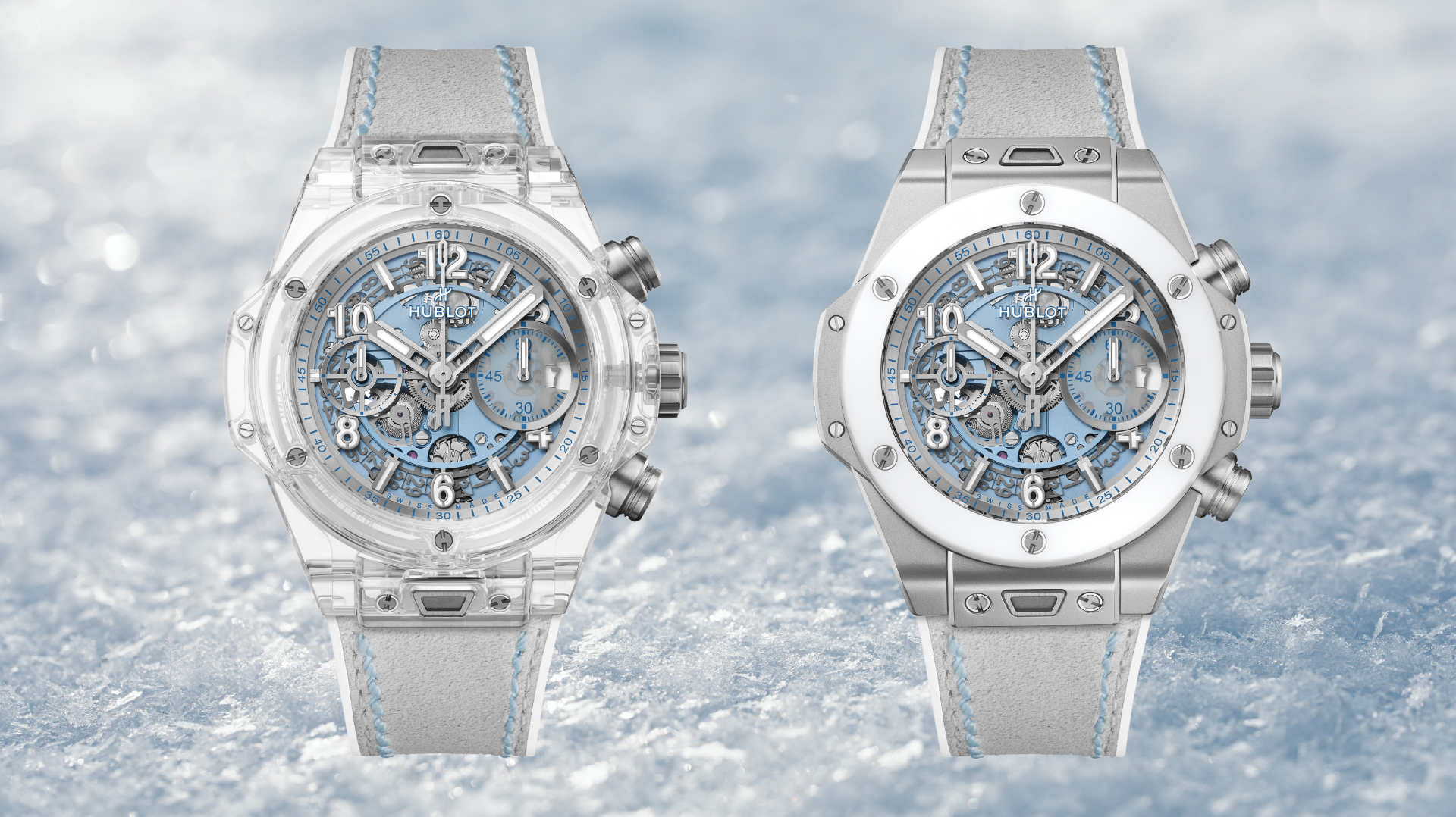 Hublot Big Bang Unico Winter Sapphire and the Big Bang Unico Winter Titanium Ceramic.