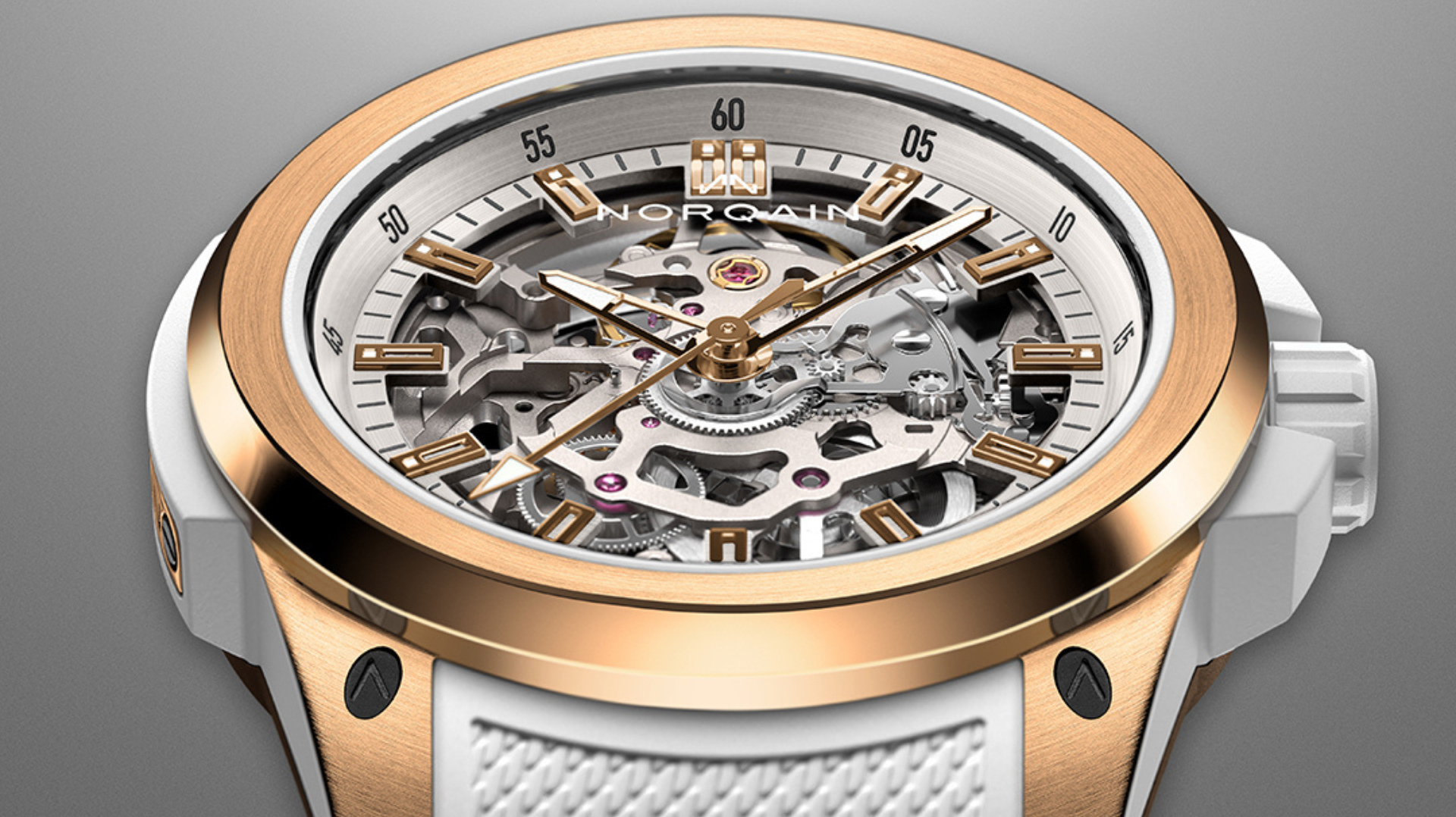 NORQAIN Wild ONE Skeleton 39mm in Red Gold.