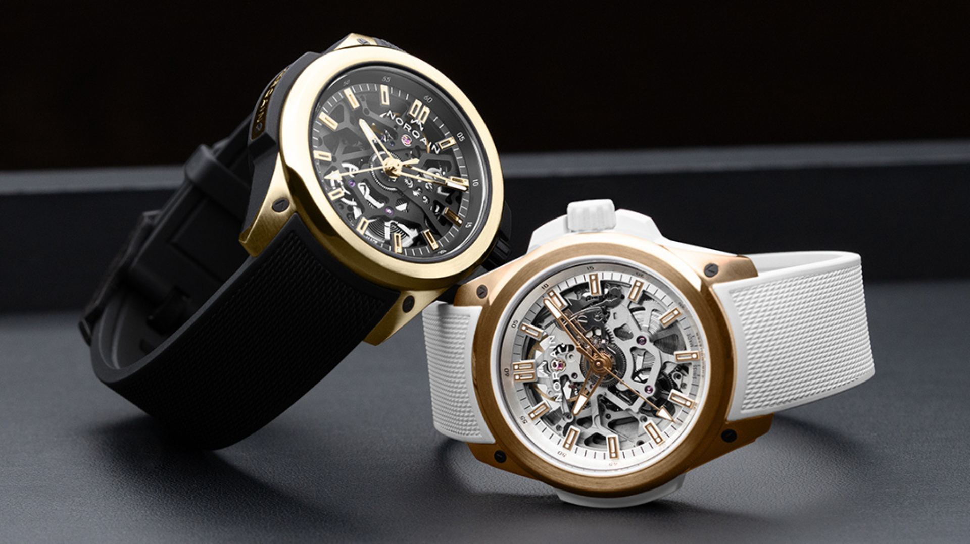 NORQAIN Wild ONE Skeleton 39mm in Yellow Gold and Red Gold.