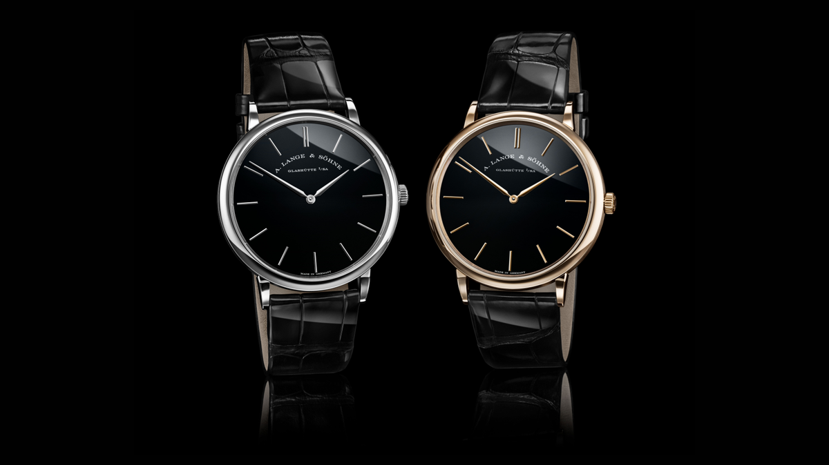 A. Lange & Söhne Saxonia Thin in 950 platinum (left) and 750 HONEYGOLD® (right)